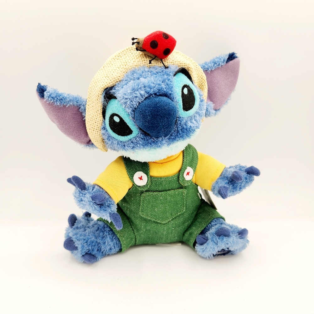 🐞VTG Disney Store Garden Party Stitch Lady Bug Green Overalls Plush Mint NWT 9"